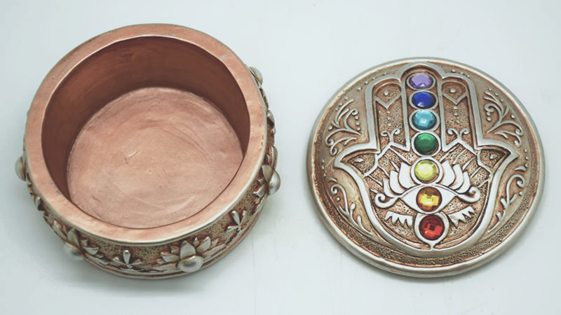 Hamsa Hand Box with Chakra Stones